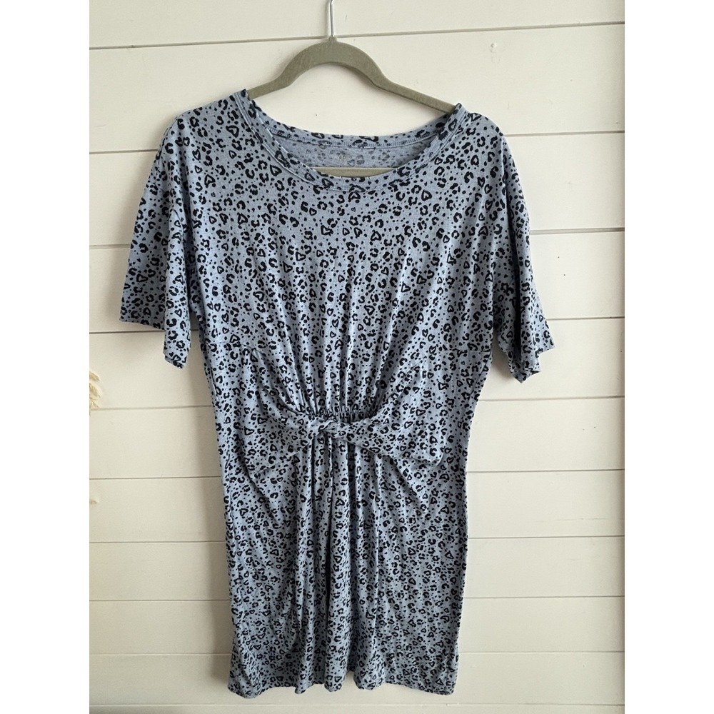 Aerie Cheetah Leopard Print Knot Front Dress‎ Blue Black 100% Cotton Sz M 0661